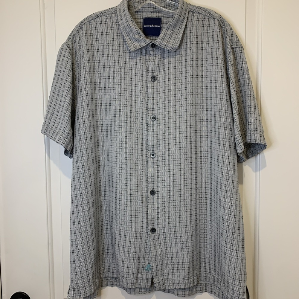Tommy Bahama 100% Silk Tattersall Pattern Gray And Black XXL/TTG Men's Beach